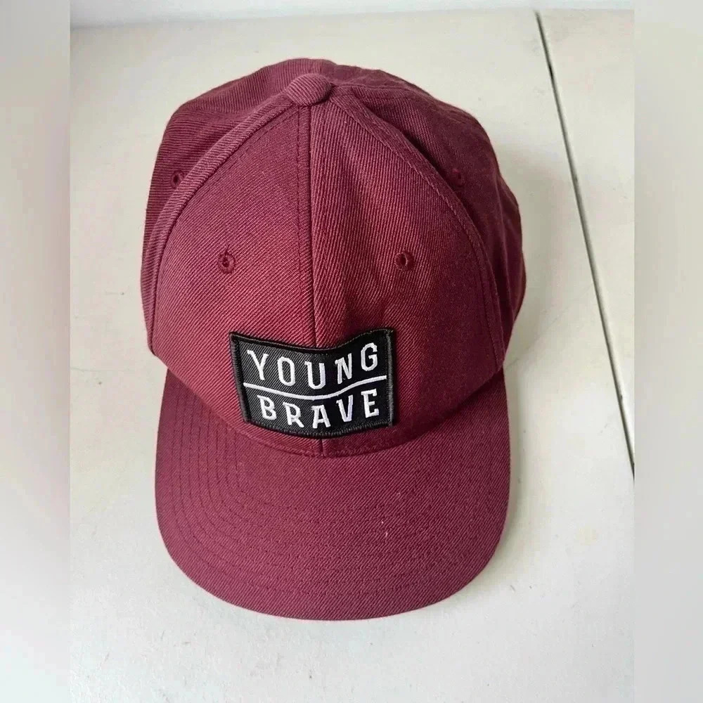 YOUNG & BRAVE Snapback Black Hat Cap Maroon